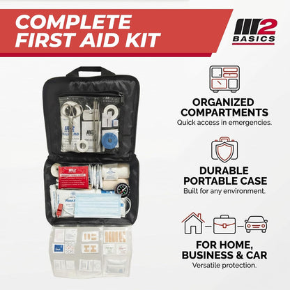 M2 BASICS 300 Piece Premium First Aid Kit w/Durable Bag for Home, Business | Office, Workplace, Car, Garage, Kitchen, Family, Classroom, Jobsite, Warehouse, School, Vehicle And Emergency Preparedness