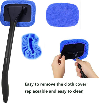 desin Car Windshield Cleaning Tool, Windshield Cleaner with 5 Washable and Reusable Microfiber Pads and Extendable Handle, for Auto Glass Wiper (Green)