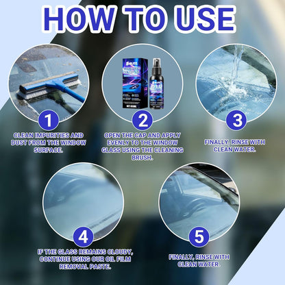 Car Oil Film Removal Spray, Clear Vision Glass Cleaner, 100ml Clear Vision Windshield Cleaner with Microfiber Cloths, Quick Coating for Automotive Windows and Rearview Mirrors