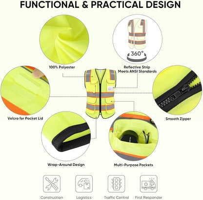 TICONN Reflective Safety Vest High Visibility Class II Mesh Vest for Women & Men Meets ANSI Standards