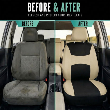FH Group Full Set Cloth Car Seat Covers, Universal Fit Front and Split Bench Rear, Airbag Compatible, Washable for SUV, Sedan, Van - Black