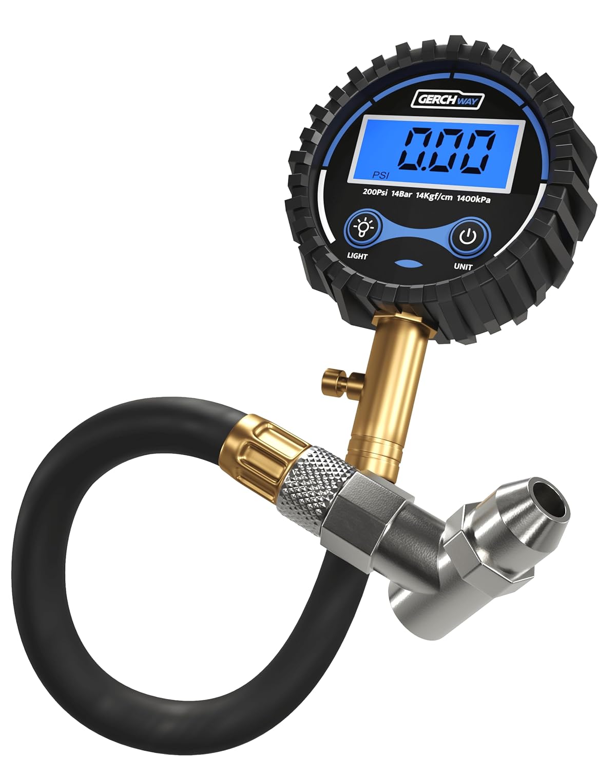 GERCHWAY Digital Tire Pressure Gauge for Cars - Accurate Air Pressure Gauge for Tires with 360° Swivel Chuck - 200 PSI