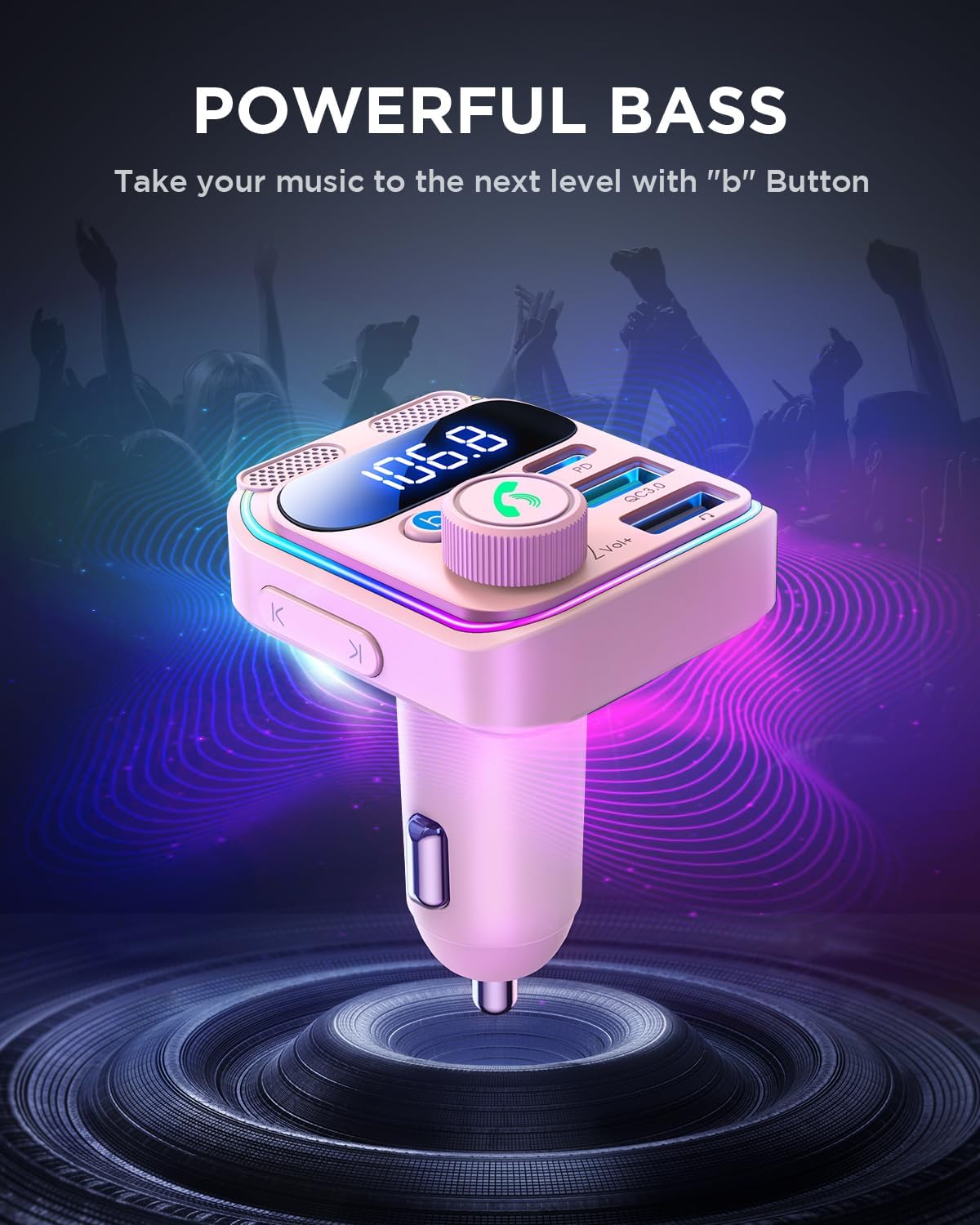 JOYROOM 81W Bluetooth 6.0 Car Adapter Wireless FM Radio Transmitter | [PD45W & QC36W] Fast Charge, Dual Mics for Clear Call, HiFi Deep Bass, LED Light, Support USB Drive, Ideal for Road Trips