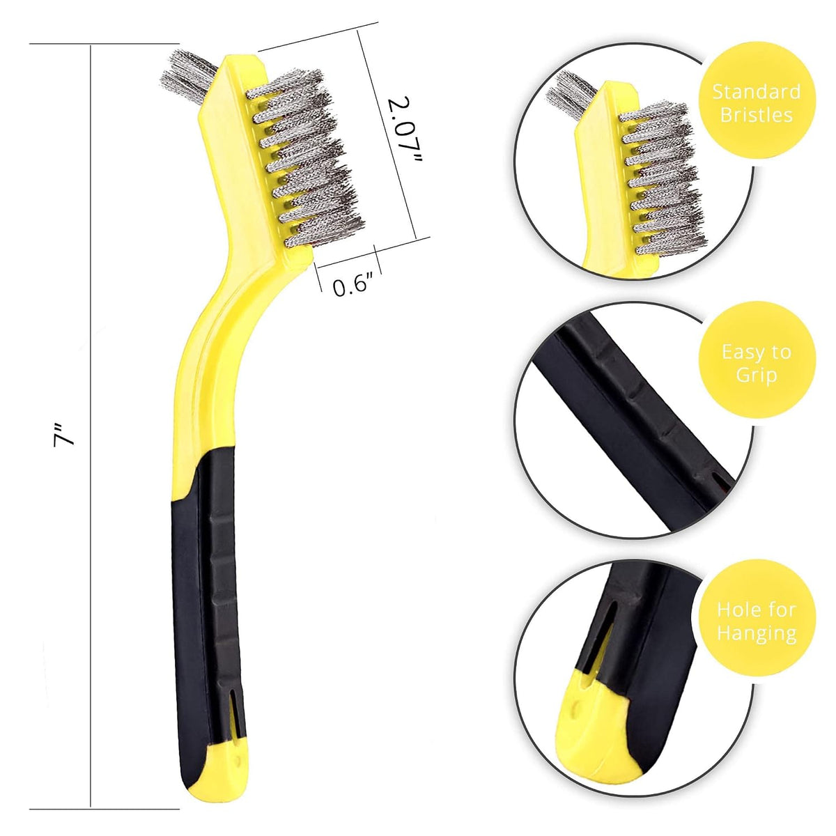Lavaxon Wire Brush Set 3Pcs - Nylon/Brass/Stainless Steel Bristles with Curved Handle Grip for Rust, Dirt & Paint Scrubbing with Deep Cleaning – 7 Inches (Red)