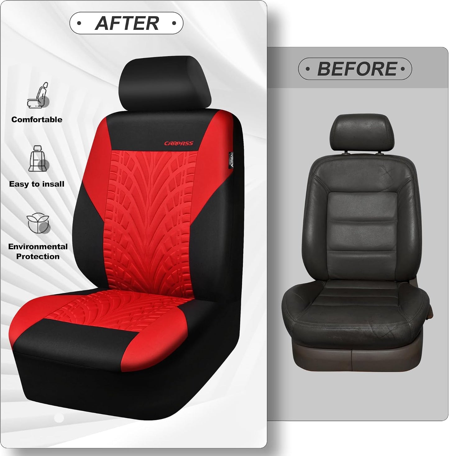 CAR PASS Car Seat Covers Full Sets, Front & Split Rear Bench for Car, 3D Tyre Embossed Automotive Interior Covers, Airbag Compatible, Quick Setup Universal Fit Seat Covers for Car, SUV(Charcoal)