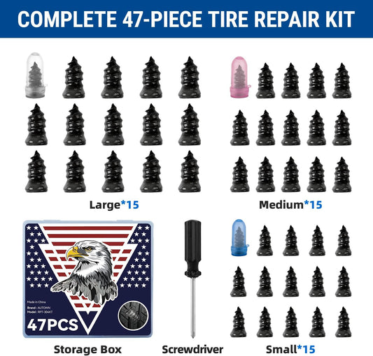 AUTOWN 72PCS Tire Repair Rubber Nail Kit - Complete Set with 3 Sizes, Storage Box & Screwdriver - for Car, Truck, Motorcycle & More