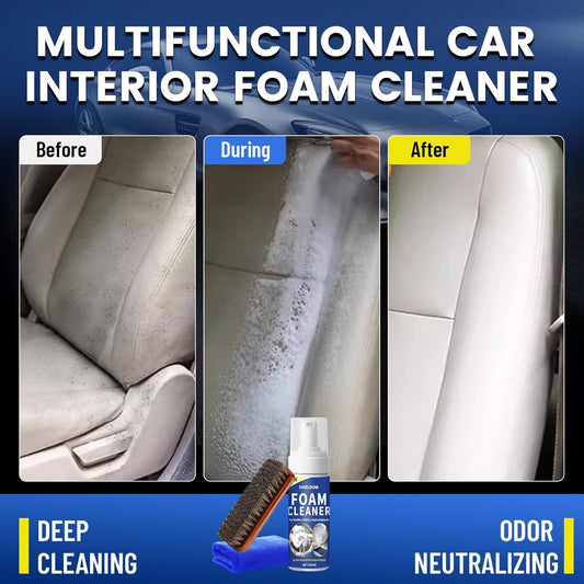 SHIELDOM Car Interior Cleaner Kit Multifunctional Car Seat Foam Cleaner Powerful Carpet Upholstery Stain Remover with Detailing Brush & Towel Safe for Cloth, Leather, Fabric, Vinyl & Plastic 5oz