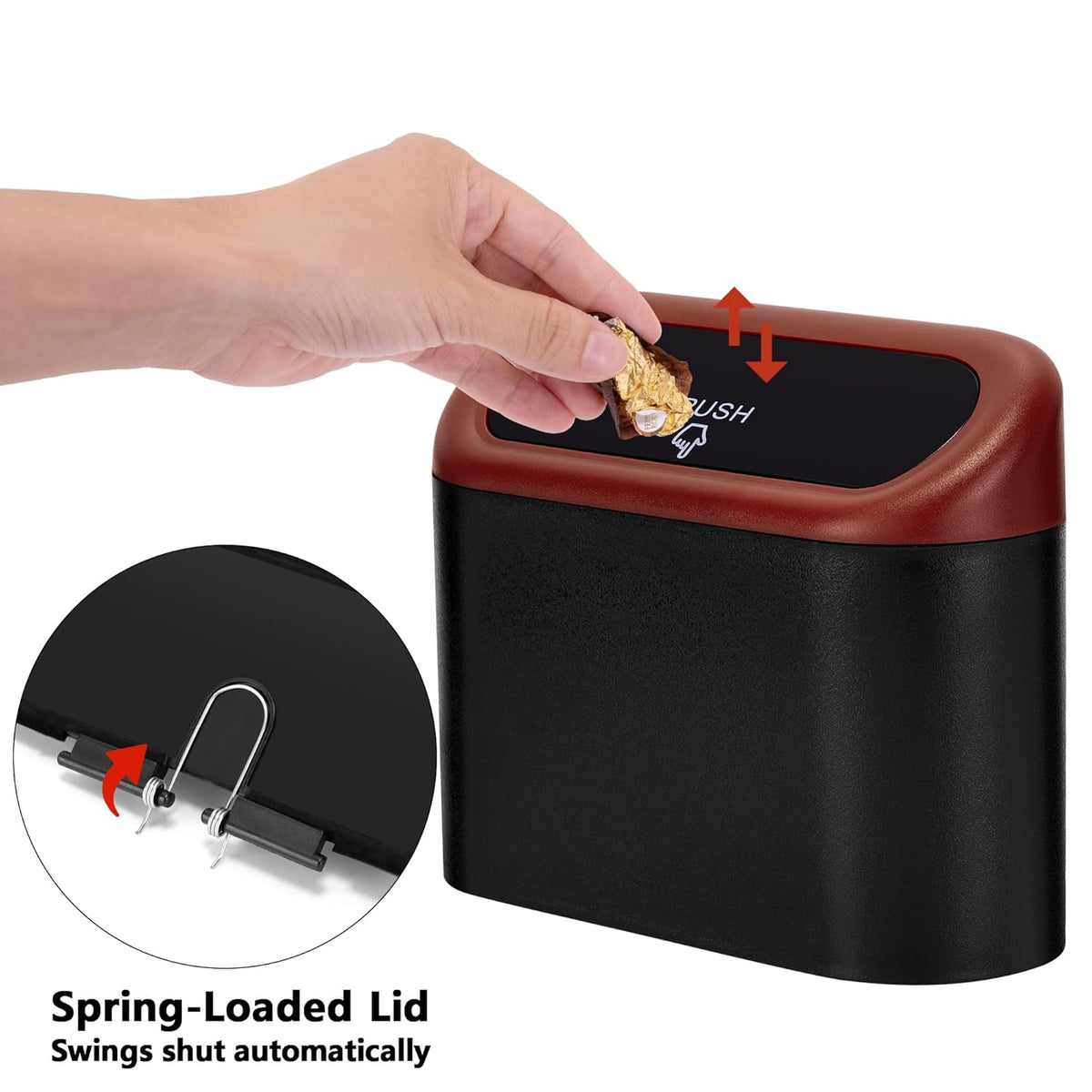 Ginsco 2 Pack Mini Car Trash Can with Lid, Small Car Garbage Can, Cute Leakproof ABS Trash Bin, Cars Accessories for Interior, Garbage Bin for Car, Home, Office with 120pcs Trash Bags Black