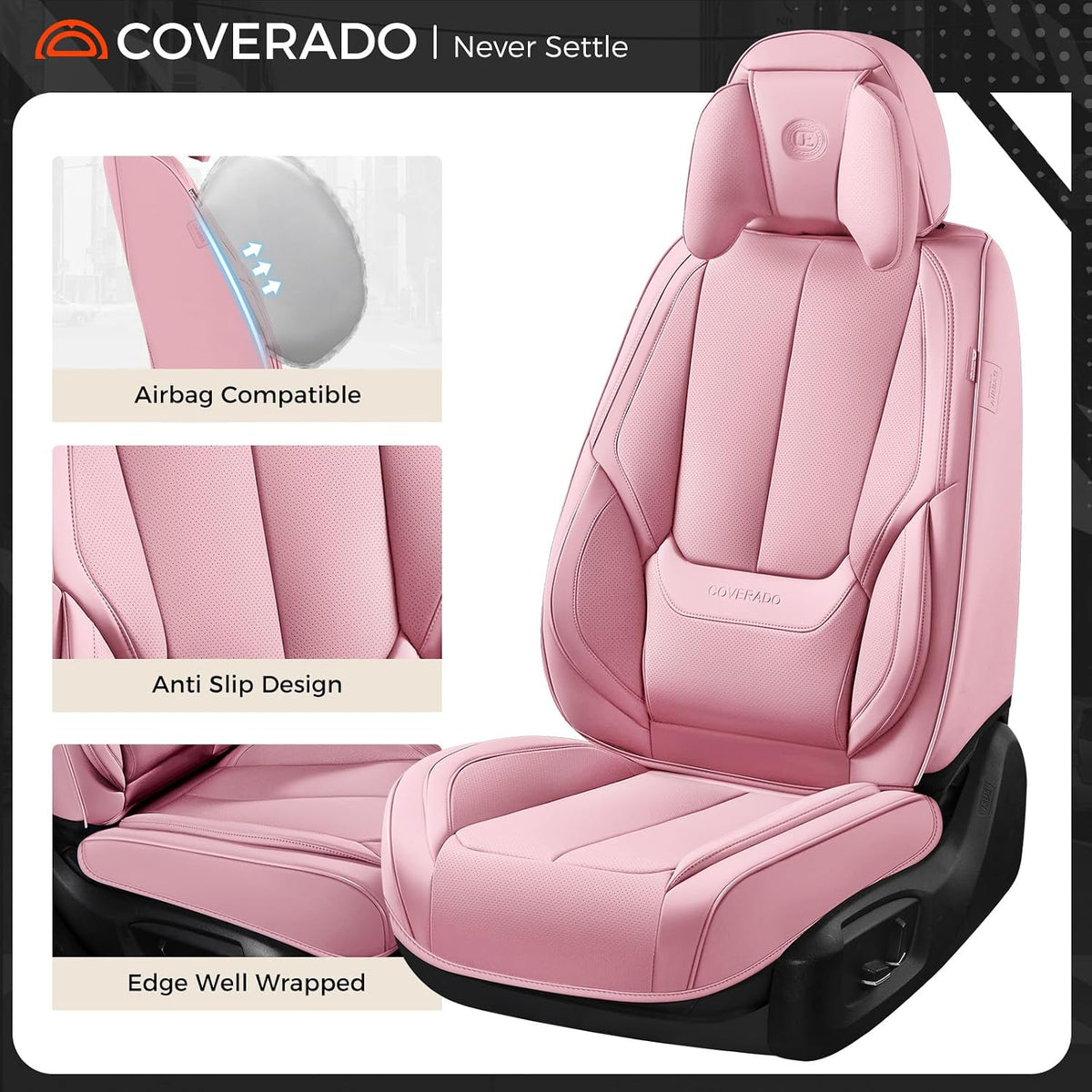 Coverado Seat Covers Full Set, Black Seat Covers for Cars 5 Seats, Car Seat Protector, Waterproof Nappa Leather Car Seat Cushion, Front and Rear Car Seat Cover Fit for Most Sedans SUV Pick-up Truck - Colors B
