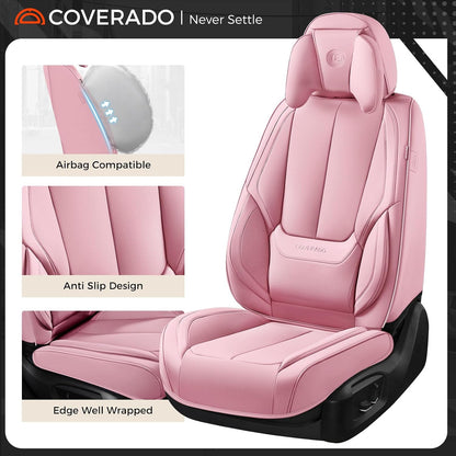 Coverado Seat Covers Full Set, Black Seat Covers for Cars 5 Seats, Car Seat Protector, Waterproof Nappa Leather Car Seat Cushion, Front and Rear Car Seat Cover Fit for Most Sedans SUV Pick-up Truck - Colors B