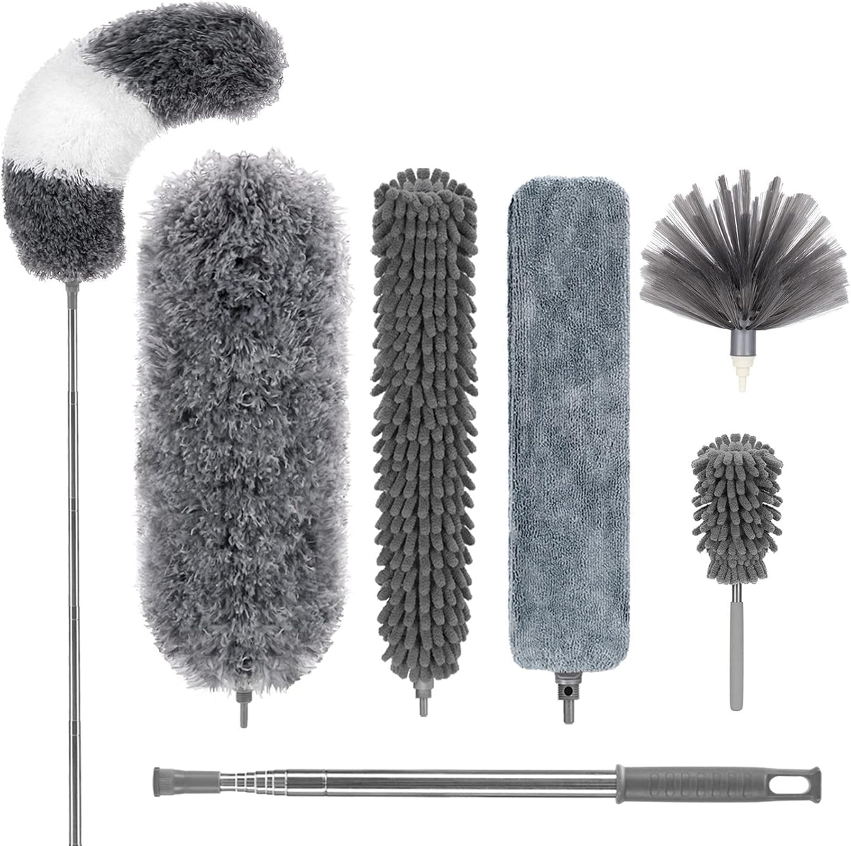 DELUX Microfiber Feather Duster Extendable Duster with 100 inches Extra Long Pole, Bendable Head & Long Handle Dusters for Cleaning Ceiling Fan, High Ceiling, Blinds, Furniture & Cars Gray