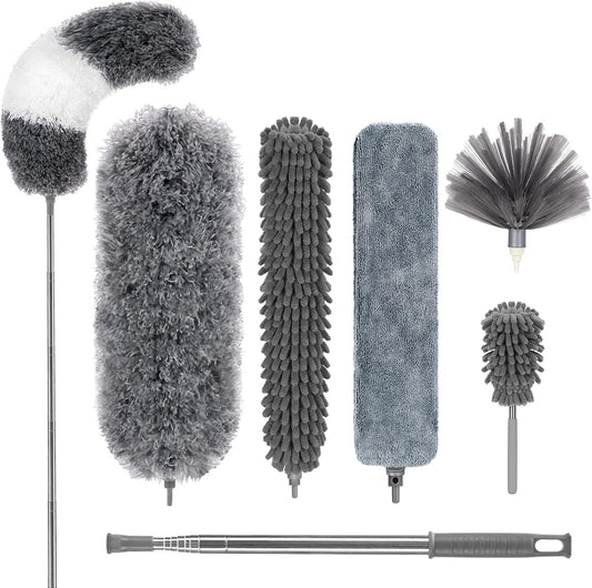 DELUX Microfiber Feather Duster Extendable Duster with 100 inches Extra Long Pole, Bendable Head & Long Handle Dusters for Cleaning Ceiling Fan, High Ceiling, Blinds, Furniture & Cars Gray