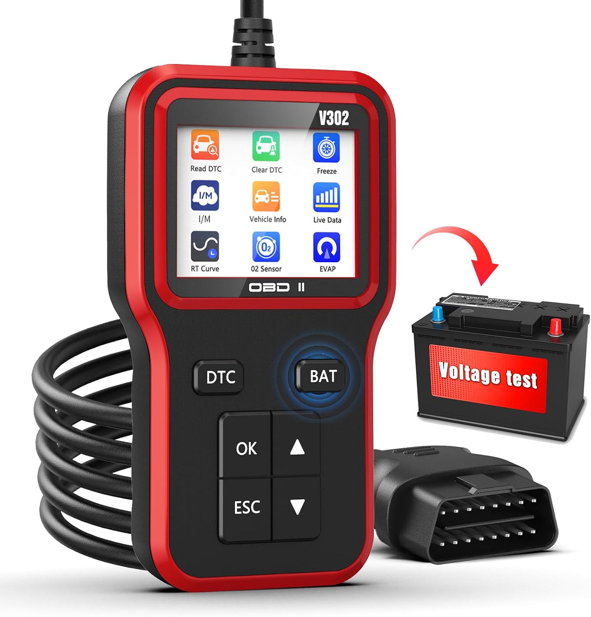 UMEIJA OBD2 Scanner with Upgrade Battery Tester - Diagnostic Tool for Cars That Check Engine Light & Emissions Readiness Read and Clears Vehicle Error Codes for All OBD II Protocol Vehicles Since 1996