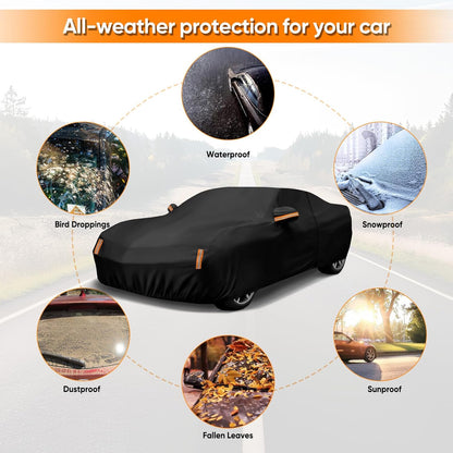NEVERLAND Sedan Car Cover Waterproof Heavy Duty All Weather Protection Snow Anti-UV Windproof Outdoor Full Car Cover Fit for Automobiles BMW/Mercedes-Benz/Honda（for Car Size:183''L x 70''W x 59''H）