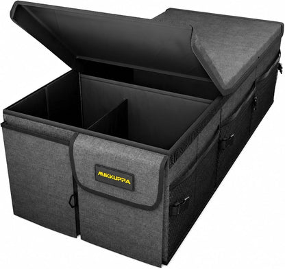 MIKKUPPA Car Trunk Organizer - 65L Collapsible Trunk Organizer with Lid, Sturdy Car Storage for SUV Auto Truck Van with Adjustable Straps and Non Slip Bottom (Black)