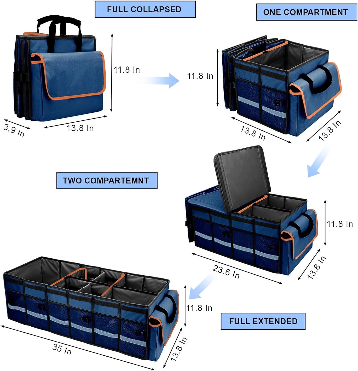 Car Trunk Organizer and Storage with Lid & Removable Leakproof Cooler Bag, Car Accessories 6 Removable Dividers for Custom Space, Collapsible Large Trunk Organizers Interior for SUV Sendan with Cover