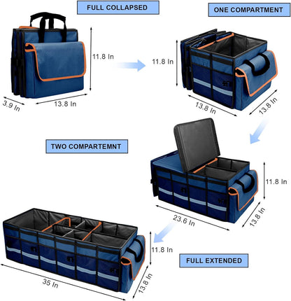 Car Trunk Organizer and Storage with Lid & Removable Leakproof Cooler Bag, Car Accessories 6 Removable Dividers for Custom Space, Collapsible Large Trunk Organizers Interior for SUV Sendan with Cover