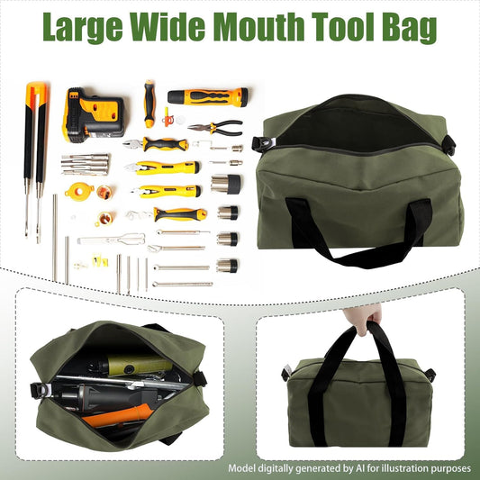 Small Tool Bag,Close Top Wide Mouth Tool Organizer Bag,Large Capacity Tool Bags for Men,Canvas Tool Storage Bag for Storage Handbag for Screwdrivers,Wrench,Pliers Hand Tools (black, 12 Inch)