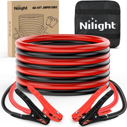 Nilight Jumper Cables for Car Battery 8 Gauge 12 FT Booster Cable Heavy Duty 250 A CCA with Carrying Bag Jump Start Emergency Kit Pickup Vans SUV Sedan Motorcycle