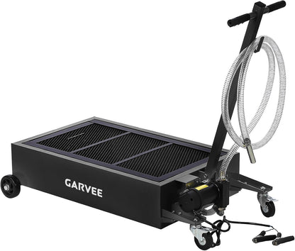 Garvee 20 gal Oil Drain Pan Oil Drain Tank, 76 L Low Profile Oil Drain Pan, Large Capacity Oil Change Pan with Manual Pump & T Foldable Hand and Wheels, 8 ft Hose Oil Drain Cart for Car, SUV, Trucks
