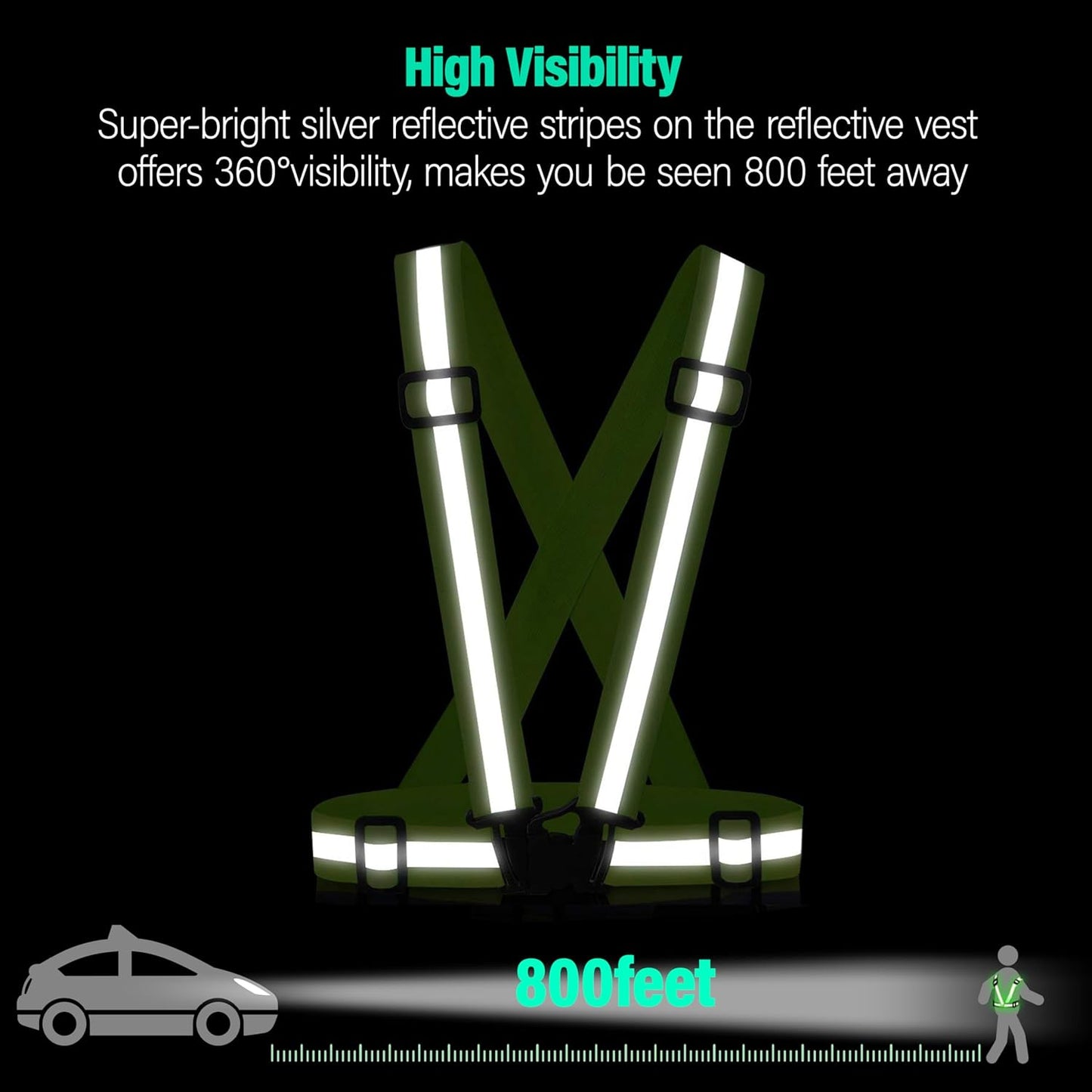 Reflective Vest Running Gear, 2Pack High Visible Safety VES for Cycling Jogging Running Walking, Adjustable for Men Women