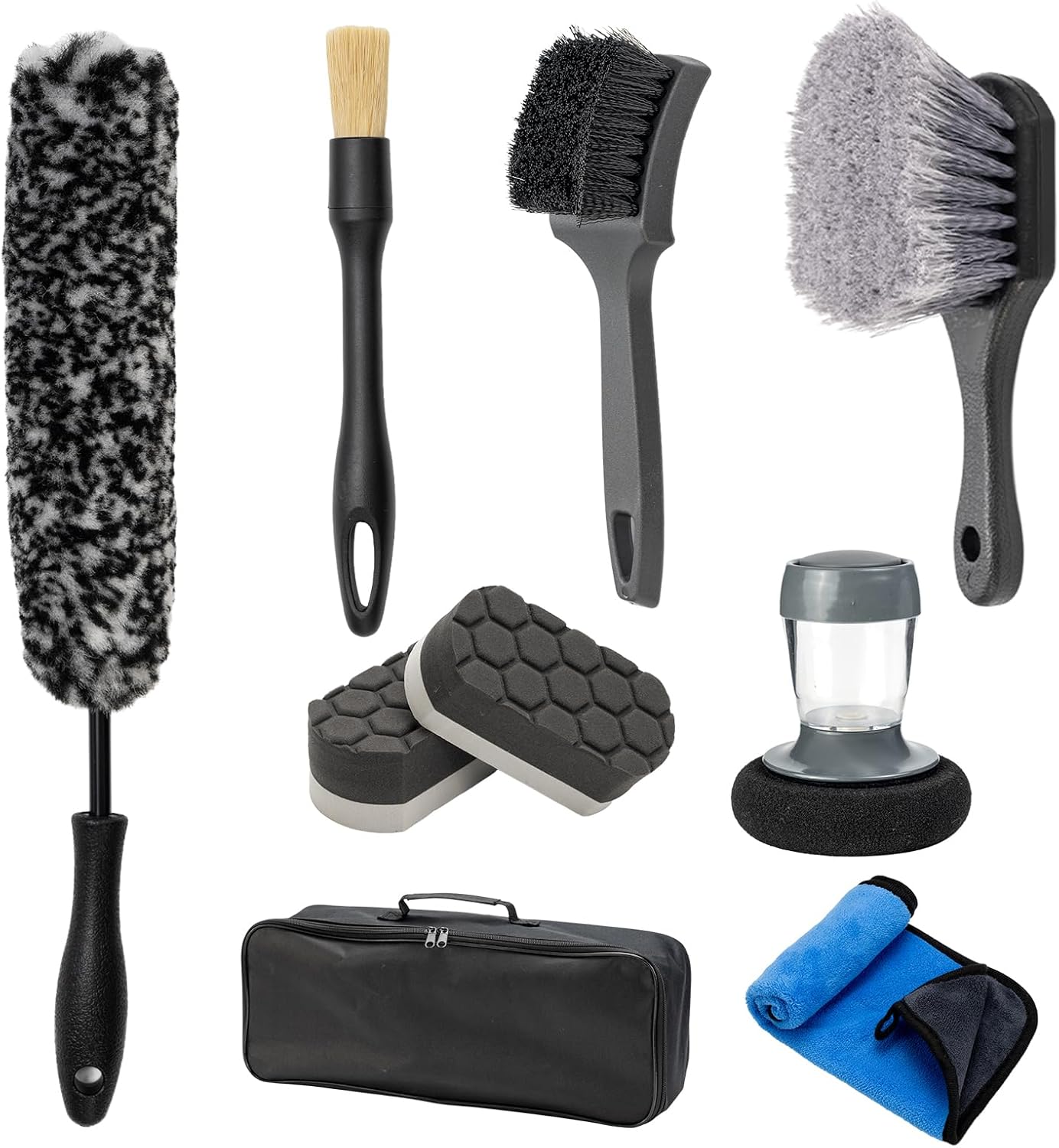 9Pcs Car Wheel Brush kit, Tire Brush, Microfiber Flat Wheel Cleaner Brush, Soft-bristled Rim Cleaner Brush, Tire Shine Applicator, Detailing Brushes, Detailing Pads, Scratch-Free Car Drying Towel