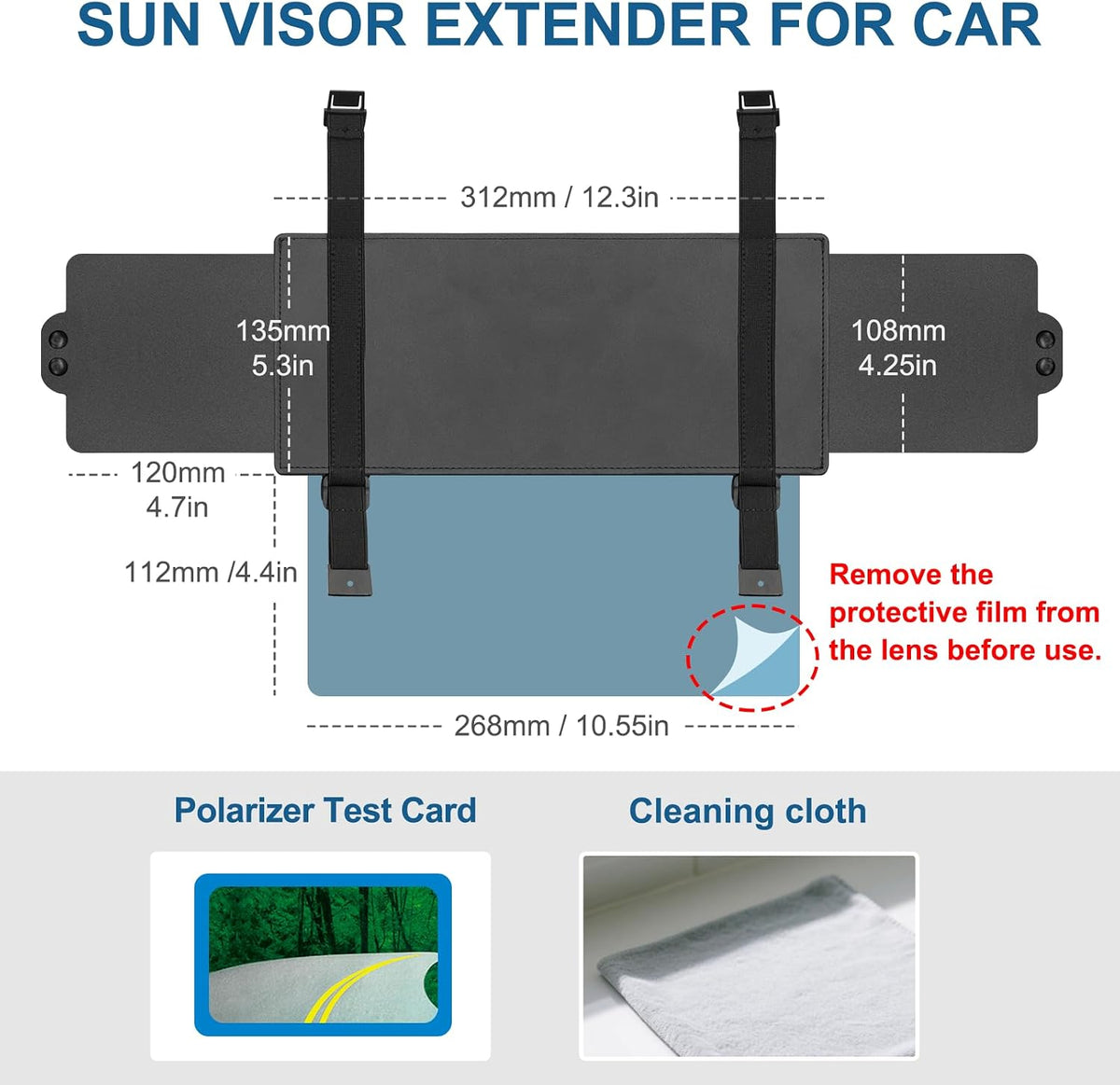 Veharvim Sun Visor Extender for Car (Polarized, UV400, PC Lens, 2 Side Sunshade), Car Visor Extender Sun Blocker, Visor Extender Attachment, Anti-Glare for Safe Driving