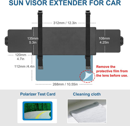 Veharvim Sun Visor Extender for Car (Polarized, UV400, PC Lens, 2 Side Sunshade), Car Visor Extender Sun Blocker, Visor Extender Attachment, Anti-Glare for Safe Driving
