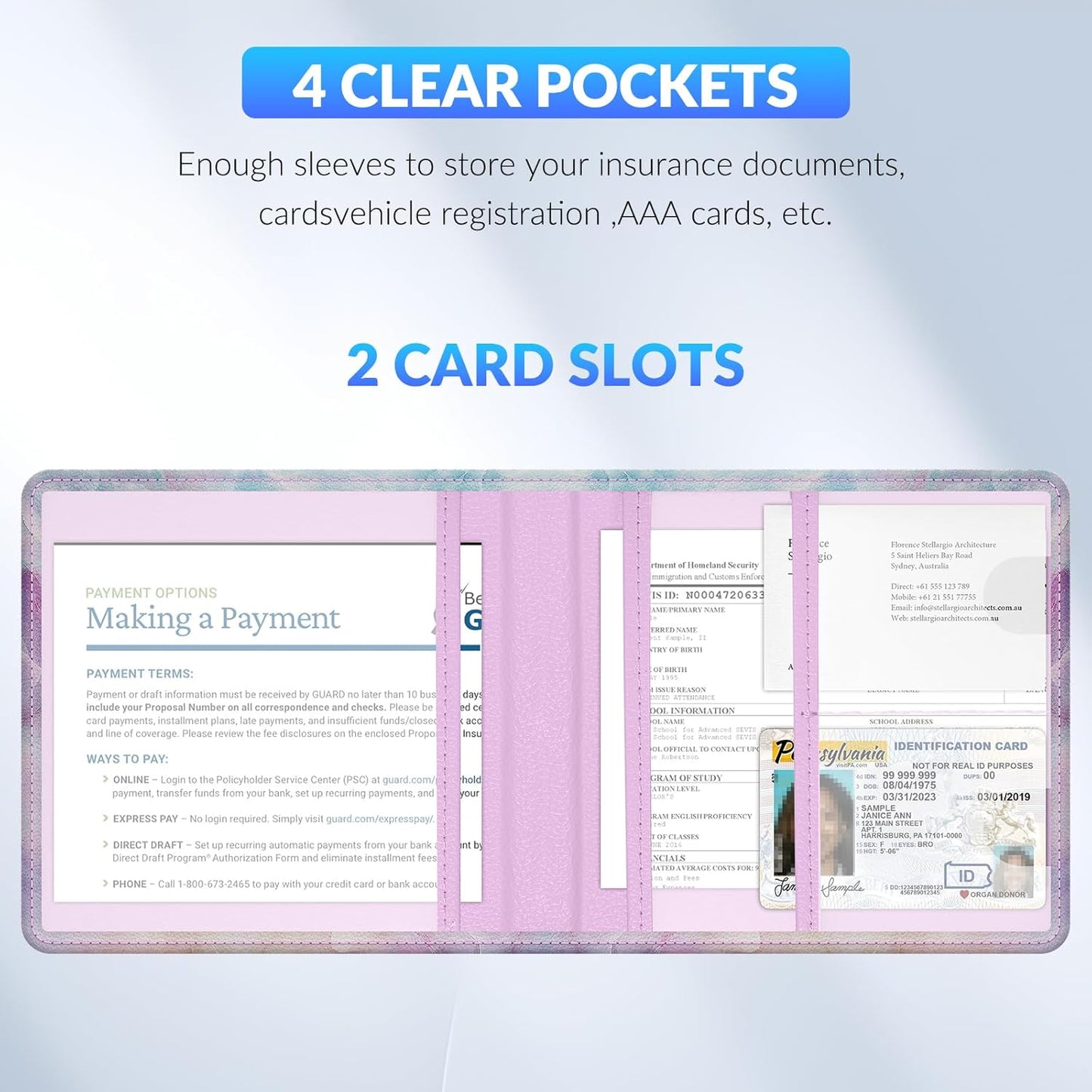 Car Registration and Insurance Card Holder，Vehicle Glove Box Car Organizer，Accessories Case for Storing Driving Licences, Cards, Documents