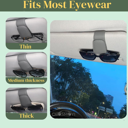 CHOSMOYI Magnetic Leather Sunglass Holder for Car, Sunglasses Clip for Car Visor, Auto Interior Accessories Universal for Different Size Eyeglasses (Black)