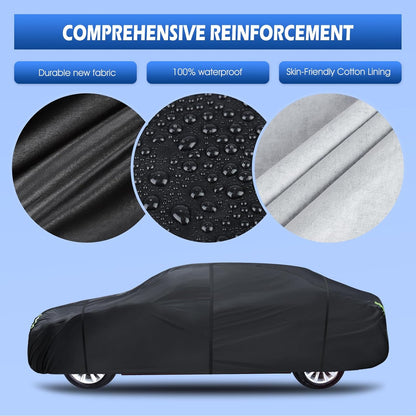 6 Layers Car Cover Waterproof All Weather for Automobiles, Size A3 with Zipper Cotton Fit for Toyota Camry, Honda Accord, Ford Mustang, Chevy Camaro/Malibu,Kia Optima/K5 (187-198 inch)