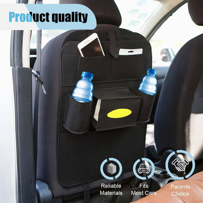 LAINLOY Felt Car Seat Back Organizer, Kick Mats Car Back Seat Protector for Kids, 6-Pocket Storage for Tissue, Box, Pen, Toy, Automobile Road Trip Accessories for SUV, RV, Truck (Black)