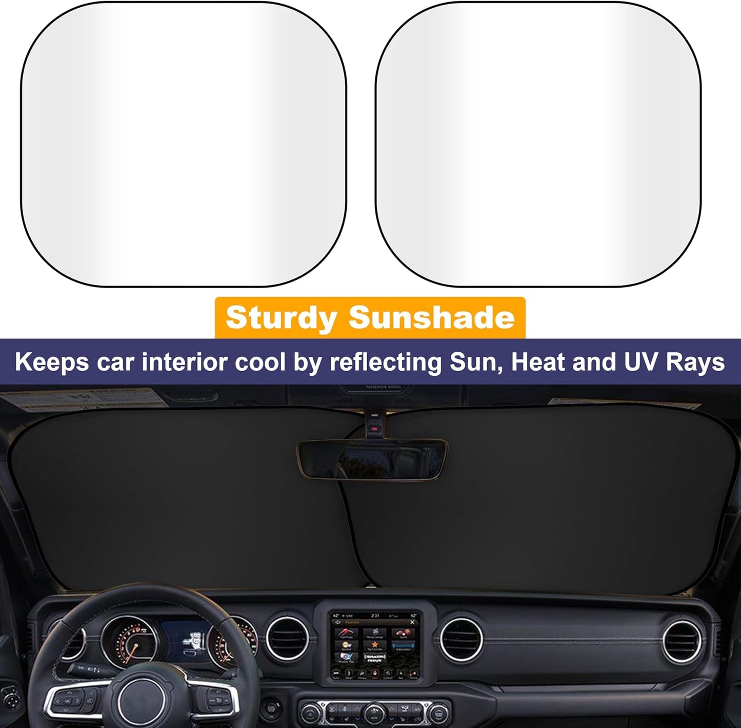 EcoNour 2 Piece Foldable Car Windshield Sun Shade – UV & Heat Protection, Interior Cooling, Durable Upgraded Design, Easy Fold, Front Window Sunshade - Medium (31" L x 28" W)