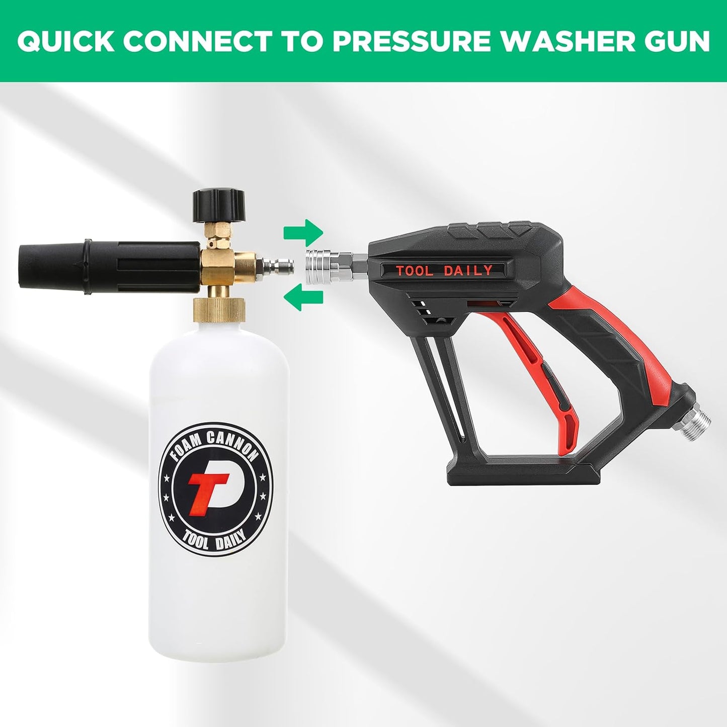 Tool Daily Short Pressure Washer Gun with Foam Cannon, 1/4 Inch Quick Connector, with 5 Pressure Washer Nozzle Tips, 1 Liter