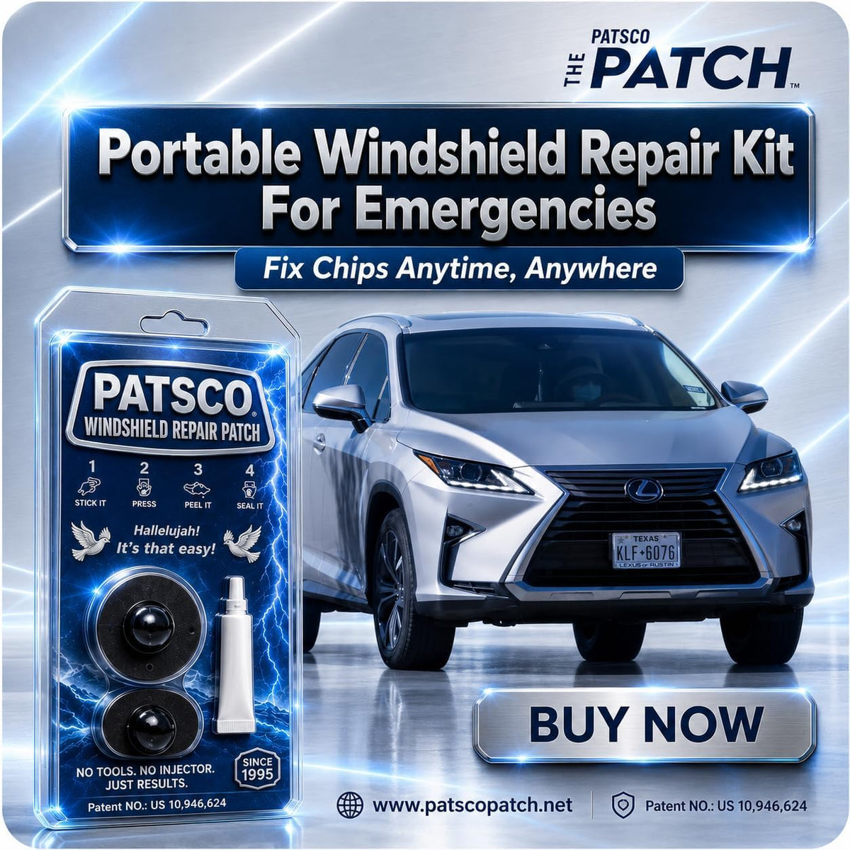 Patsco Windshield Repair Kit Resin Patch System (2 Pack), No Tools or Injector Needed, Fix Rock Chips & Small Cracks Fast, Easy Alternative to DIY Repair Kits, Made in USA