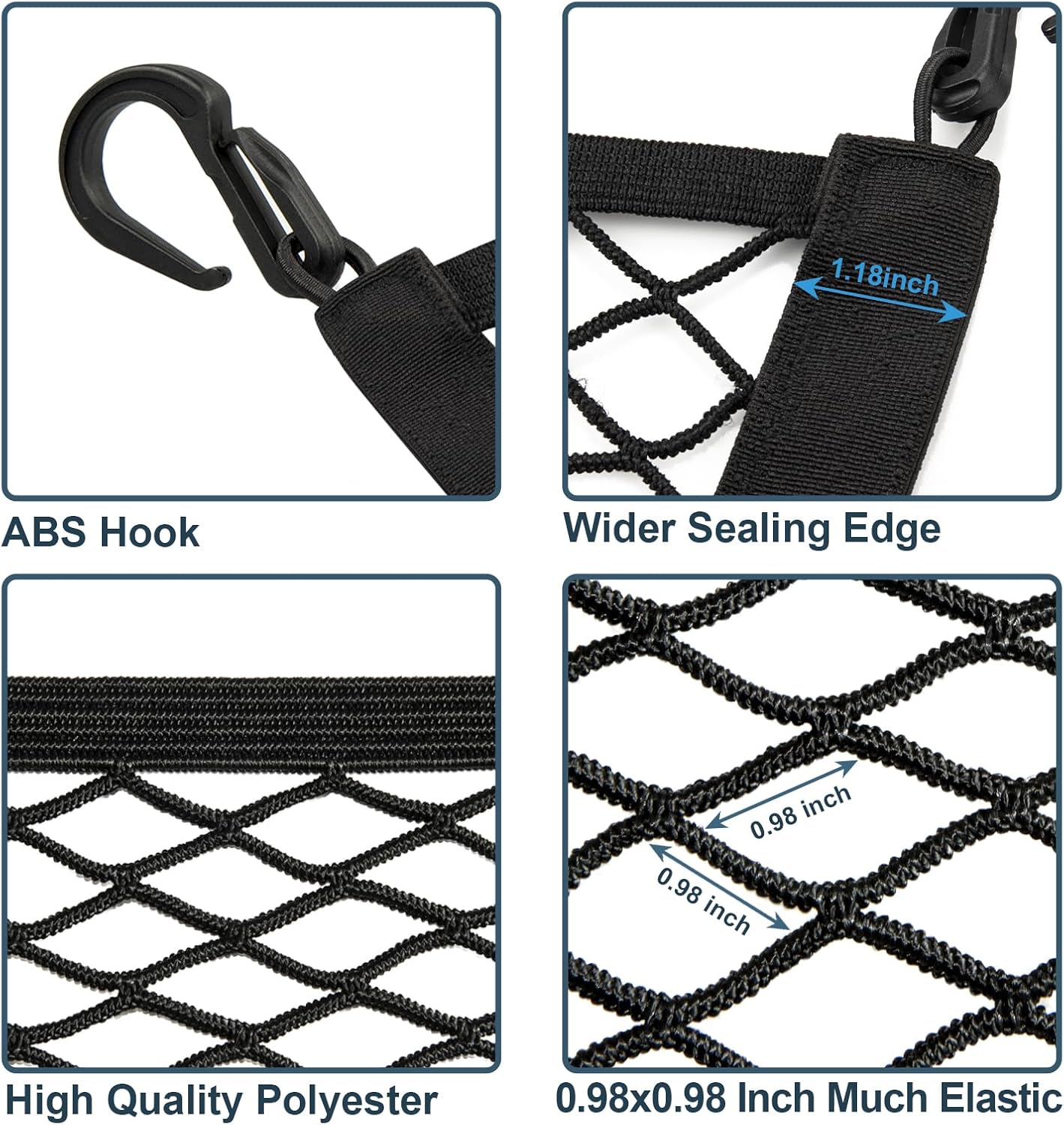 Elastic Cargo Net for SUV, Car Trunk Net Organizer with ABS Hook Storage Mesh Cargo Nets 27.5 x 19.6 inches for Truck Bed Tailgate Netting Accessories