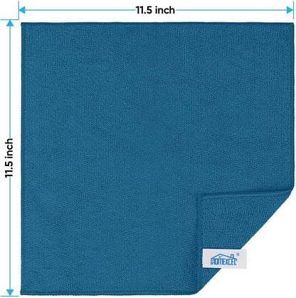 HOMEXCEL Microfiber Cleaning Cloth 210GSM, Pack of 12, Size:11.5" x 11.5", Ultra-Soft, High-Density Non-Abrasive Cleaning Towels for Cars, Glass, Kitchen, Reusable Rags, Blue/Green/Yellow/Pink