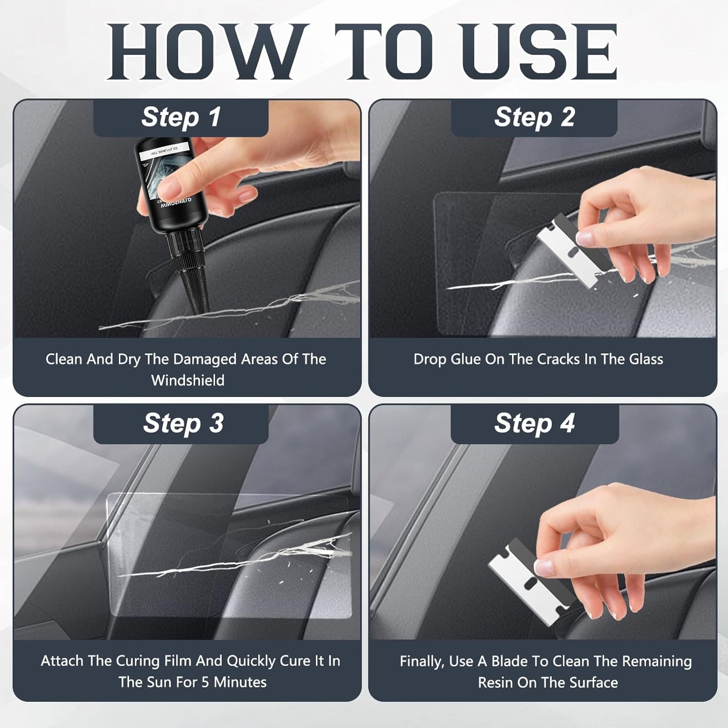 cuoct 2Pcs Windshield chip Repair kit, 2026 Latest Car Windshield Crack Repair Kit,Universal Cracks Gone Glass Repair Kit with 30ml Glass Repair Liquid 1 Towel 1 Blade 5 Curing Films