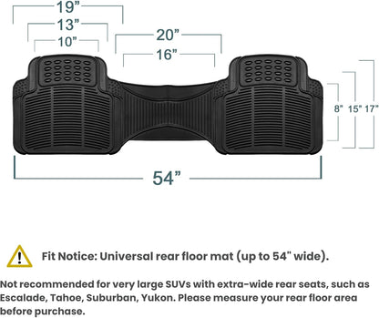FH Group Automotive Floor Mats Solid ClimaProof for all weather protection Universal Fit Trimmable Heavy Duty fits most Cars, SUVs, and Trucks, 3pc Full Set Black