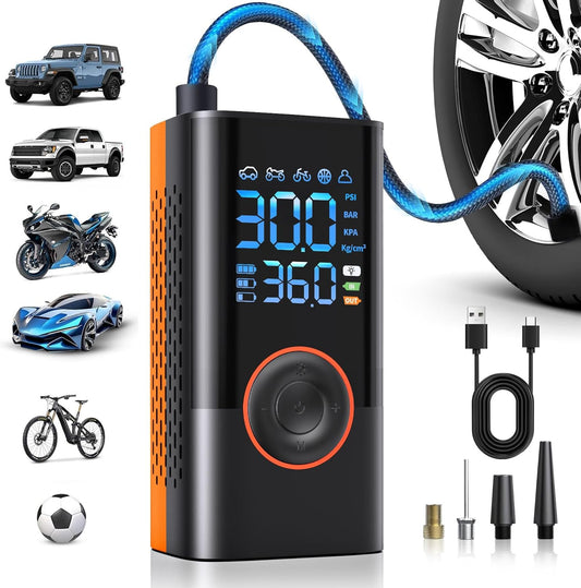 Tire Inflator Portable Air Compressor Portable Cordless Mini Air Pump with Digital Pressure Gauge Inflater 150PSI 3X Fast Inflation Auto Shutoff Large Battery Tires Pump for Cars Motors Bikes Balls
