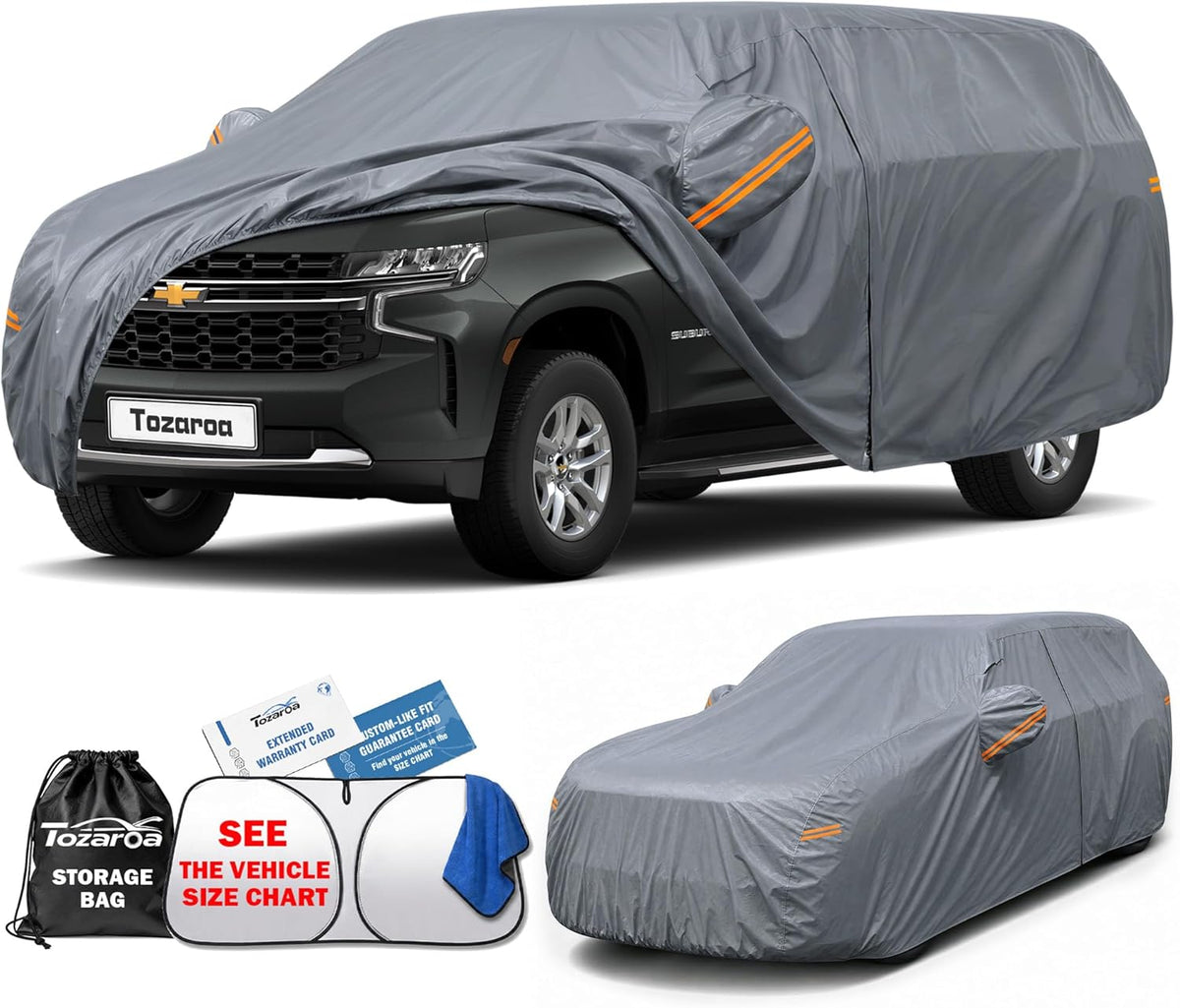 SUV Cover Waterproof All-Weather,Outdoor Full Exterior Automobiles SUV(Length 182-190 inch) with Windshield Sun Shade Universal Fit Toyota RAV4,CRV,Model Y,Q5,Size S2 (See SizeChart)