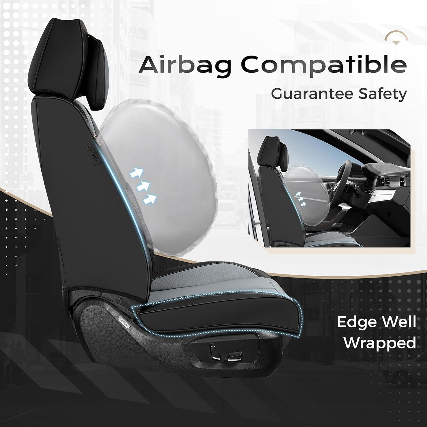Coverado Seat Covers Full Set, Black Seat Covers for Cars 5 Seats, Car Seat Protector, Waterproof Nappa Leather Car Seat Cushion, Front and Rear Car Seat Cover Fit for Most Sedans SUV Pick-up Truck - Colors B