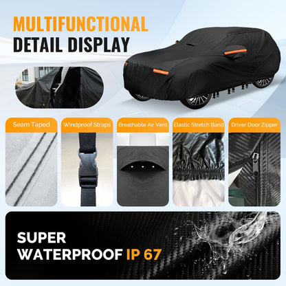 30 Layers Car Cover for Automobiles All Weather Waterproof, Outdoor Snowproof UV Protection Windproof, Door Zipper, Soft Cotton, Heavy Duty Universal Car Covers, (Silver, Fit Sedans 171"-180")