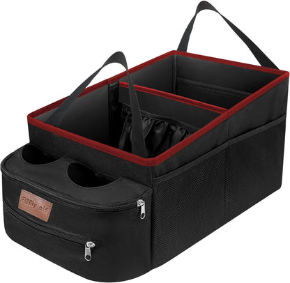 FUNNy elf Car Backseat Organizer for Cars, Collapsible Front Seat Organizer with 4 Cup Holders, Storage Pockets & Dividers, Passenger Seat Organizer for SUV, Truck, Sedan