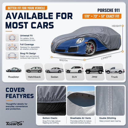 SUV Cover Waterproof All-Weather,Outdoor Full Exterior Automobiles SUV(Length 182-190 inch) with Windshield Sun Shade Universal Fit Toyota RAV4,CRV,Model Y,Q5,Size S2 (See SizeChart)