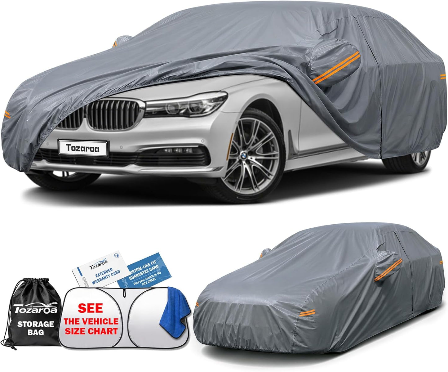 SUV Cover Waterproof All-Weather,Outdoor Full Exterior Automobiles SUV(Length 182-190 inch) with Windshield Sun Shade Universal Fit Toyota RAV4,CRV,Model Y,Q5,Size S2 (See SizeChart)