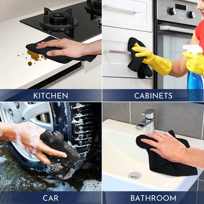 GLIMGLINT Black Microfiber Cleaning Cloth,150PK Reusable Cleaning Rags,Highly Absorbent Shop Rags Bulk,All-Purpose Car Cleaning Towels for TV Screen, Kitchen, Bathroom, Restaurant, Garage, 14"X12"