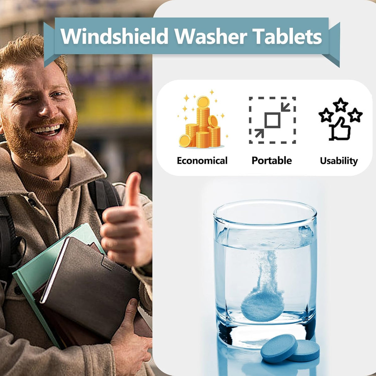 100 Pieces Car windshield washer fluid Concentrated Clean Tablets, Windshield Wiper Fluid (Winter: Use With De-icer or Methanol)