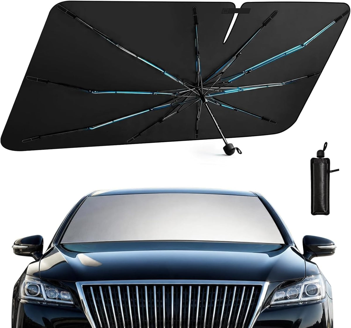 Umbrella Sunshade for Car Windshield - Windshield Sun Shade 2026 Upgraded Foldable 57"x32" - Sunshade for Car Front Window - Protect Interior & Keep Cooler Universal for Car SUV