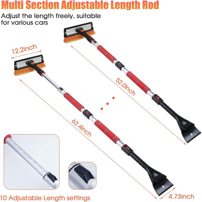 62.4" Snow Brush - Ice Scrapers for Car Windshield, 360°Pivoting Brush Head, Comfortable Foam Grip, Extendable Snow Removal Car Brush for Trucks SUVs, Essential Winter Tool